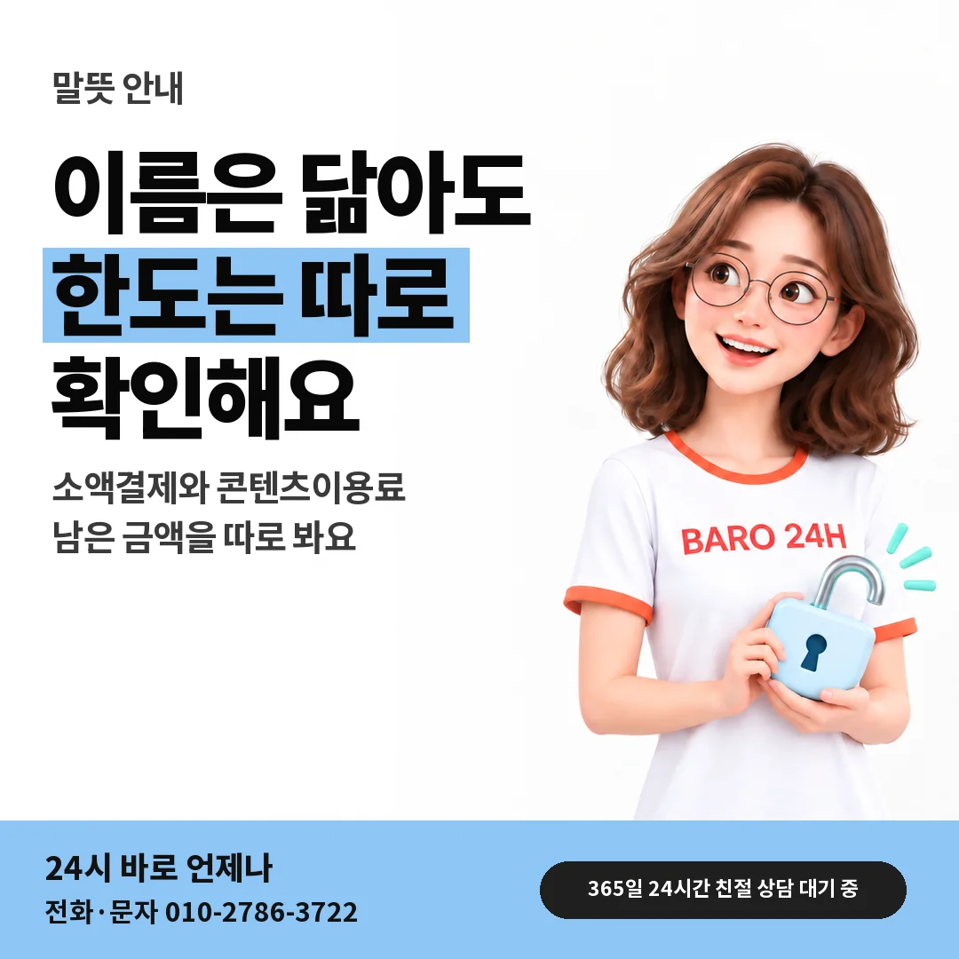 BARO 24H 티셔츠를 입은 3D 인물 옆에 「두 한도 따로 보기」 제목을 얹은 안내 카드